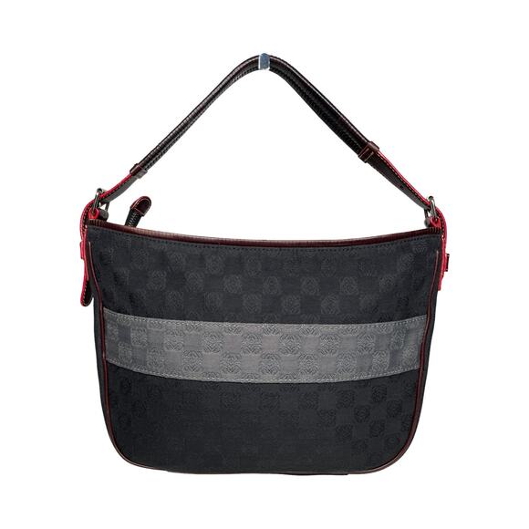 Loewe Jacquard Logo Shoulder Bag Black Gray Leather Trim Red Edge - Picture 7 of 16